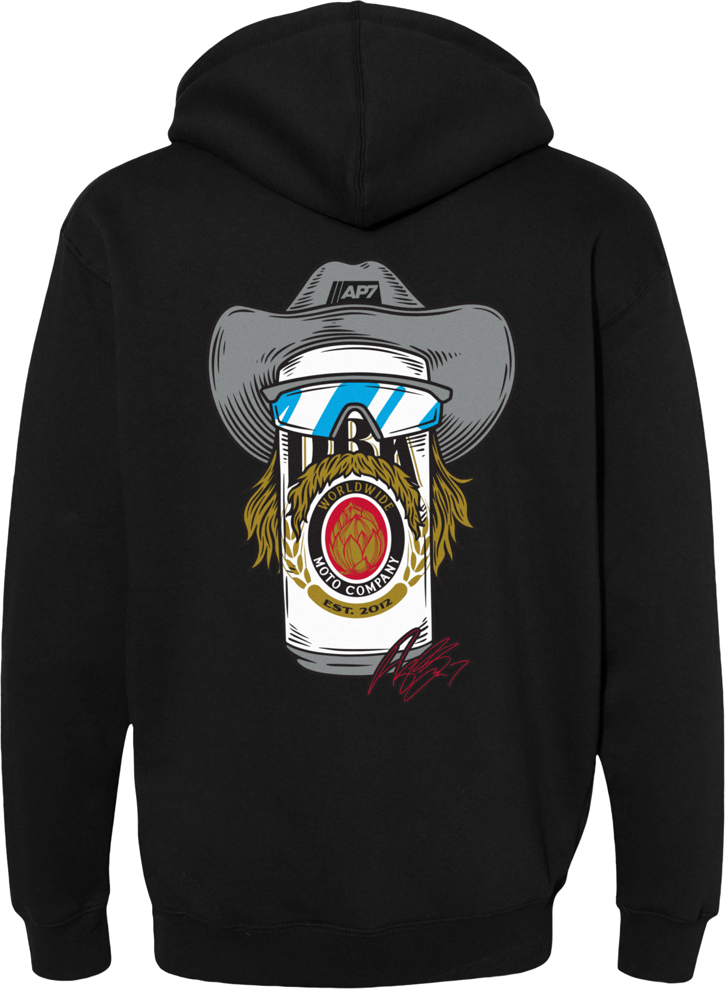 Stache Mullet Moto Hoodie Black Lg