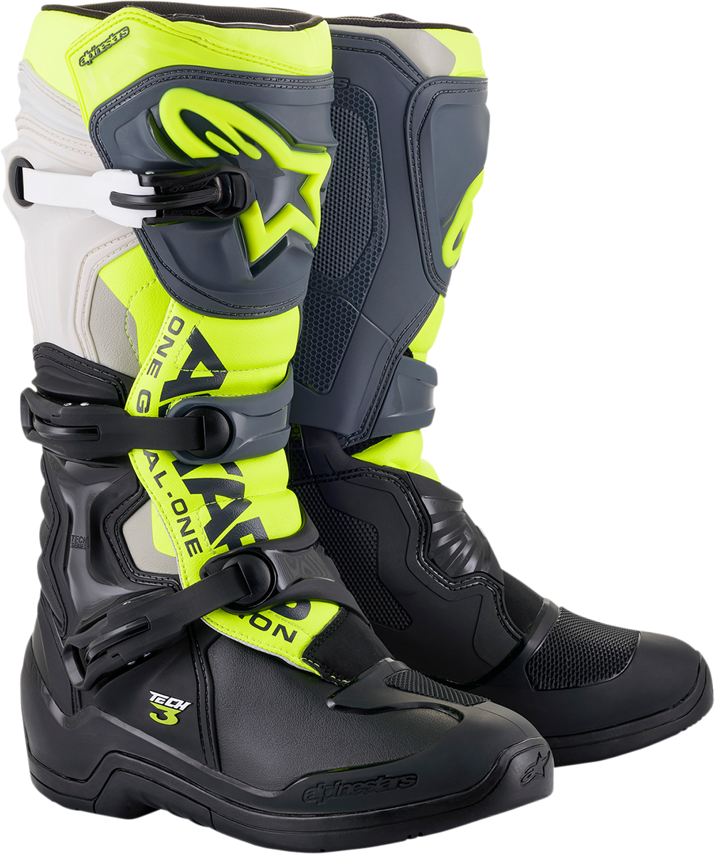 ALPINESTARS Tech 3 Boots - Black/Gray/Yellow Fluorescent - US 8 / EU 42 2013018-1055-8
