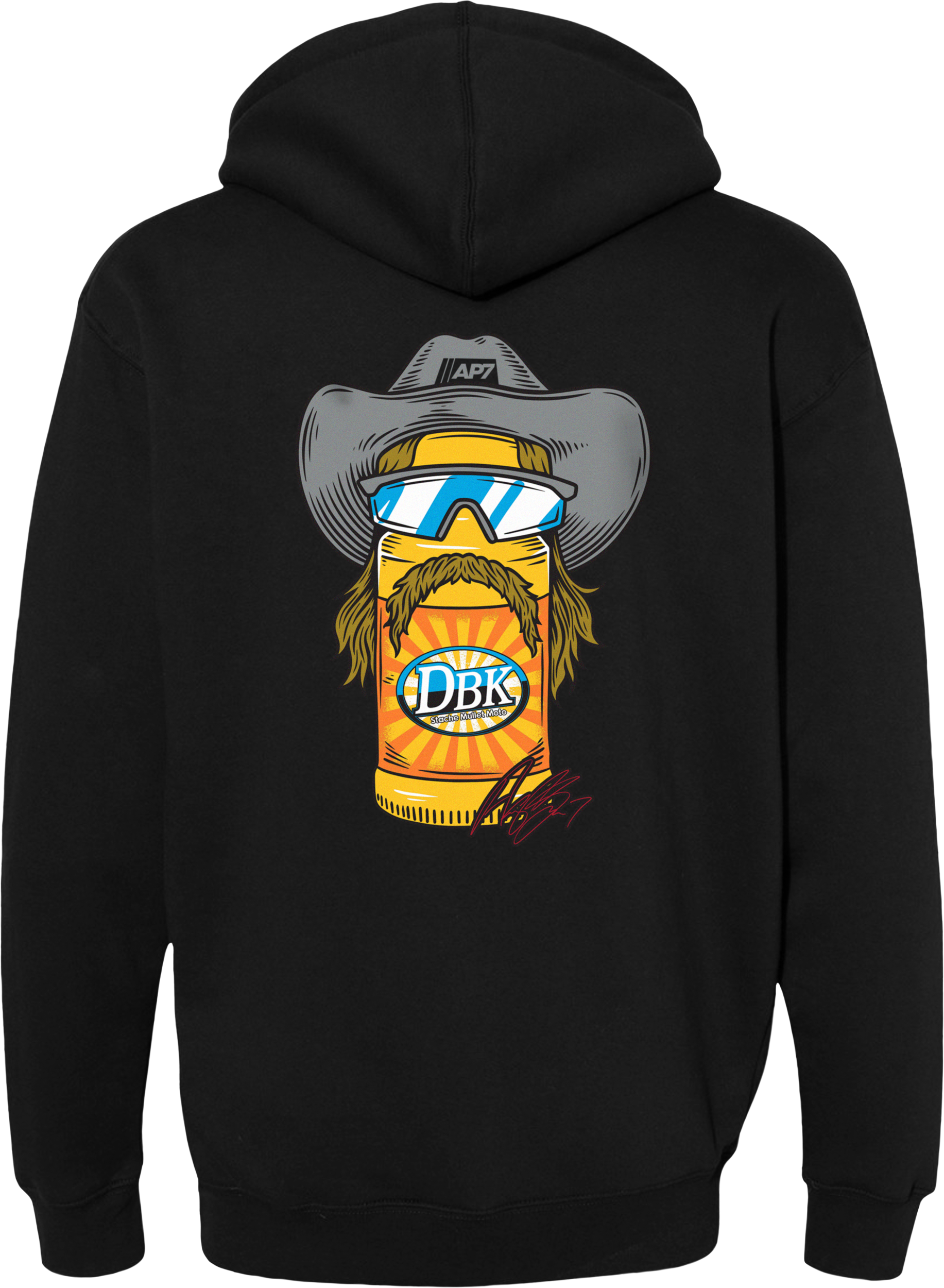 Stache Mullet Moto Yth Hoodie Black Yl