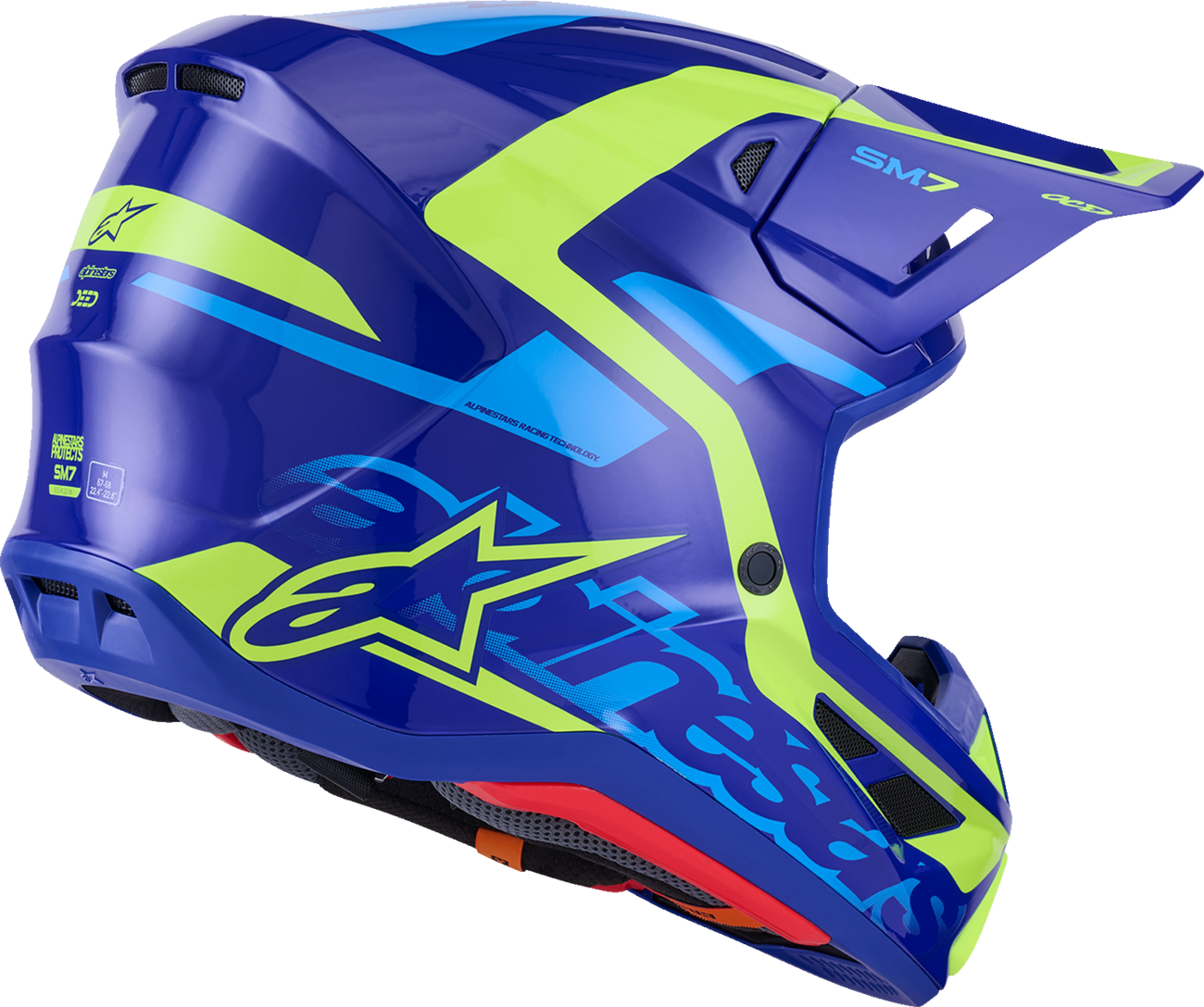 ALPINESTARS SM7 Helmet - Deed - Gloss Blue/Yellow Fluo - XS 8302426-7253-XS