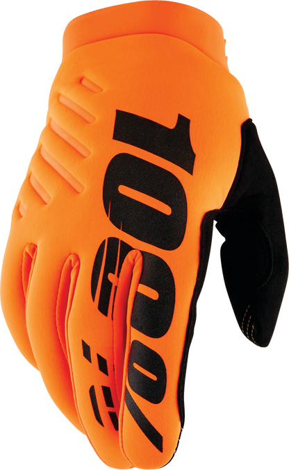 100% Brisker Youth Cold Weather Gloves - Fluo Orange/Black