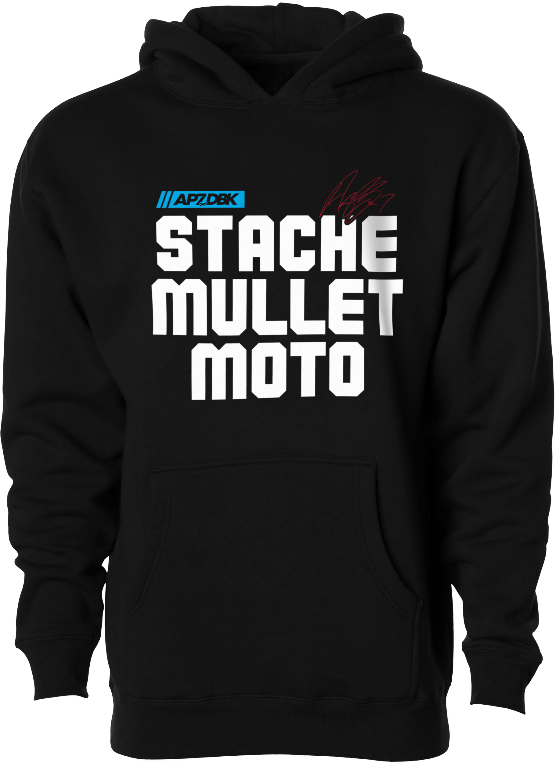 Stache Mullet Moto Yth Hoodie Black Yl