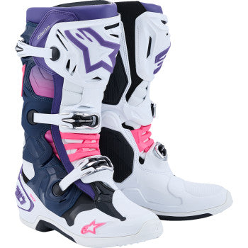 Alpinestars Tech 10 Motocross Boots - White/Violet/Navy/Pink Fluorescent